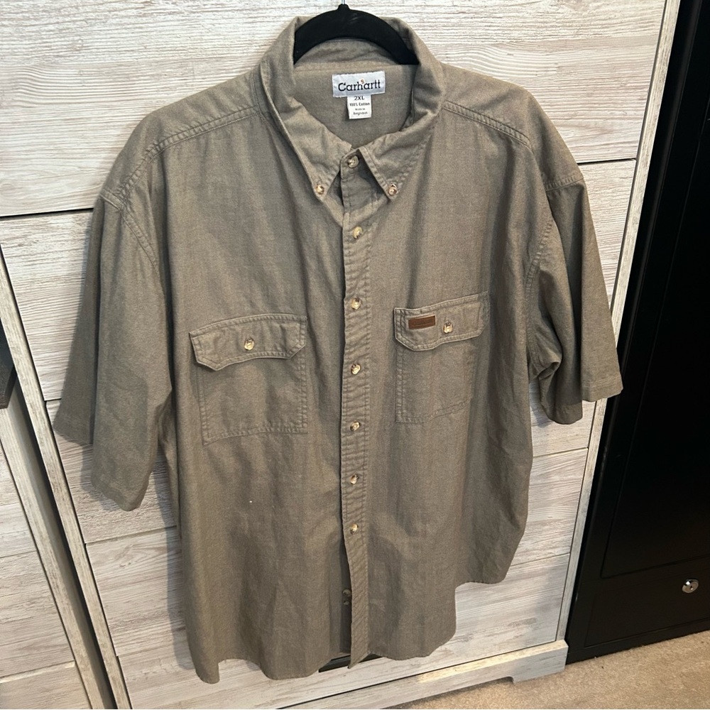 Mens Carhartt Short Sleeve Double Pocket Shirt Sz 2XL Button Up Heavy Cotton
